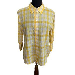 Alia Yellow Plaid Button Down, 3/4 Sleeve Top, Size 10